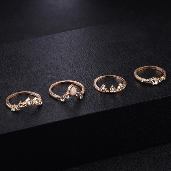 12 Pcs Boho Gypsy Gold, Crystal & Opal Ring Set - Picture 3 of 16